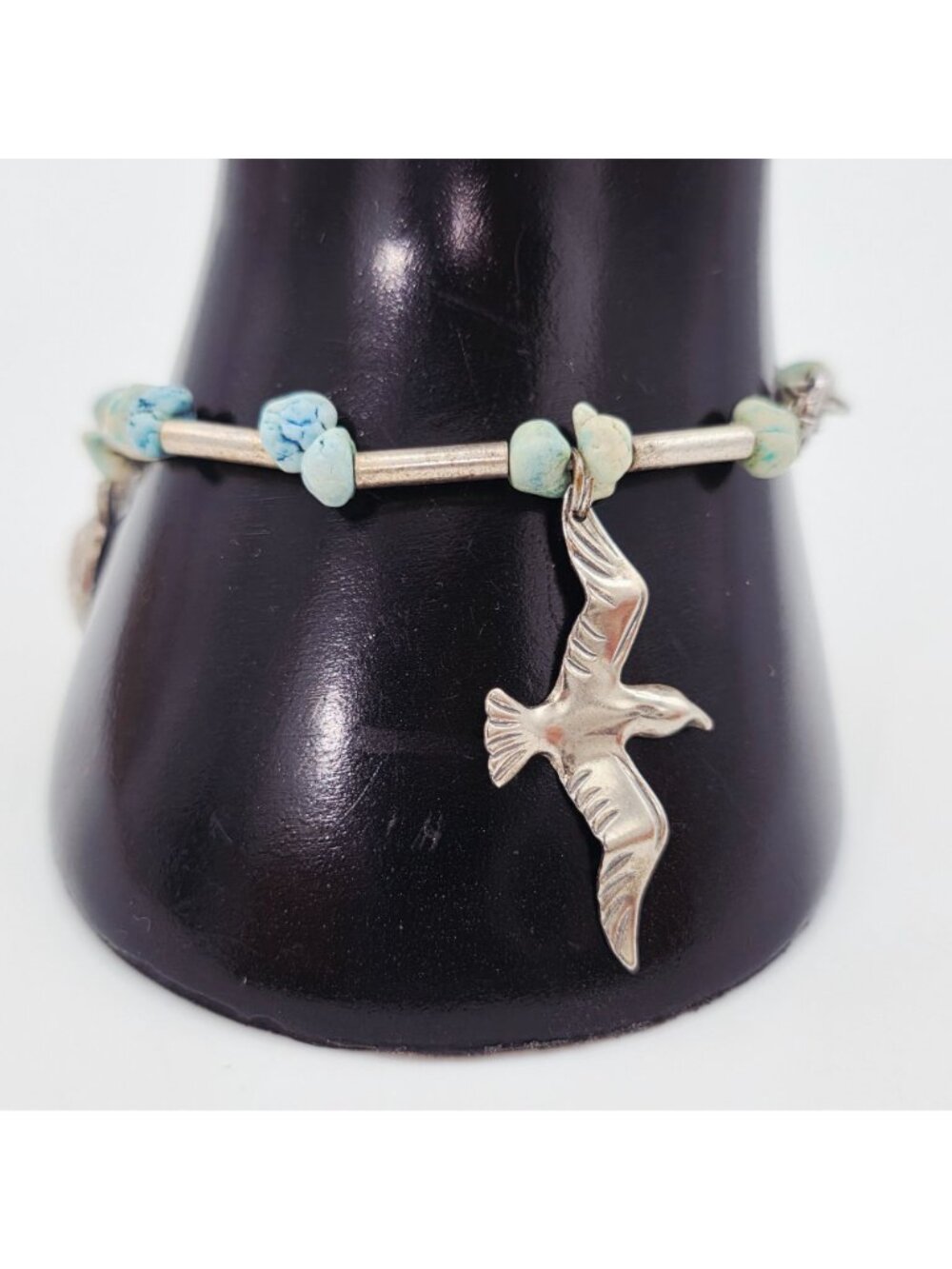 Native American Style Silver Tone Charm Bracelet Turquoise Beads Star Bird Face - Picture 2 of 8